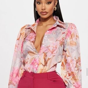 Floral Sheer Blouse - Pink and Cream Fashion Nova